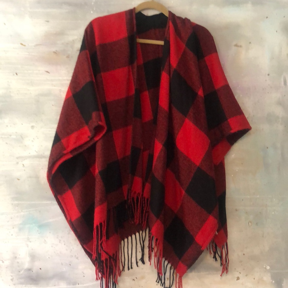 Beautiful black and red cape with fringe